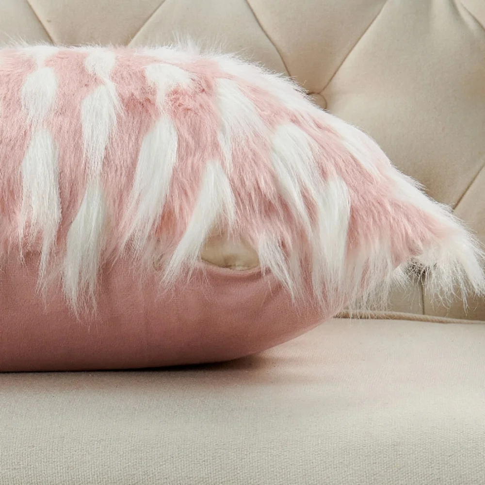 Set of 2 Blush Pink Feathery Fur Pillow Covers Chic Luxury Home Accent Decor